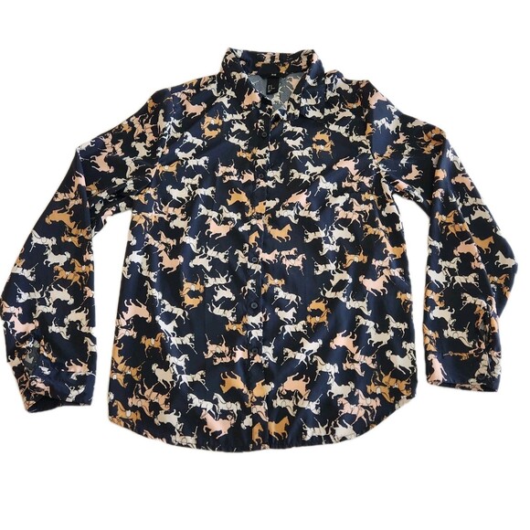 H&M Button Up Horse Equestrian Western Cowgirl Novelty Print Shirt SZ 10 Medium - Picture 1 of 15